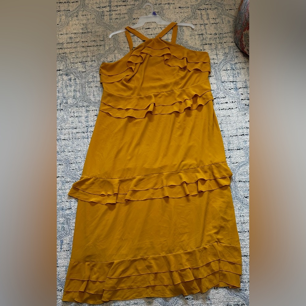 Eloquii formal tiered ruffle dress. Size 20. Beautiful yellow/mustard color. - Picture 2 of 5